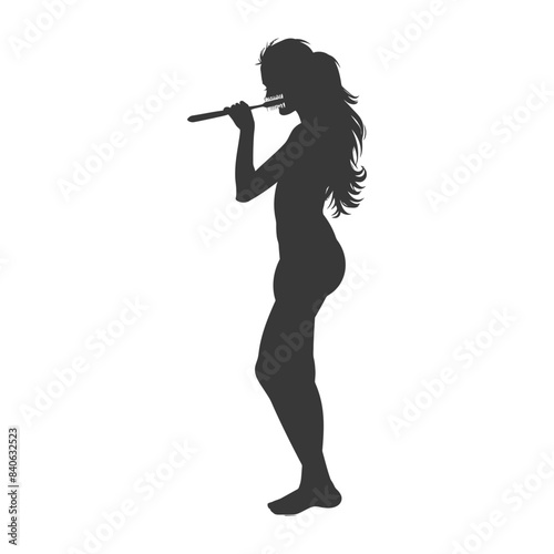 Flute Player Silhouette: Barefoot Woman in Profile, Dark Figure.