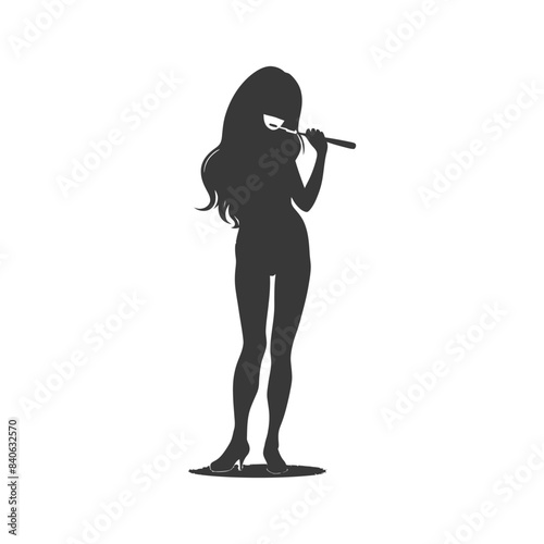 Silhouette Woman: Long Hair, Heels, and Makeup Brush.