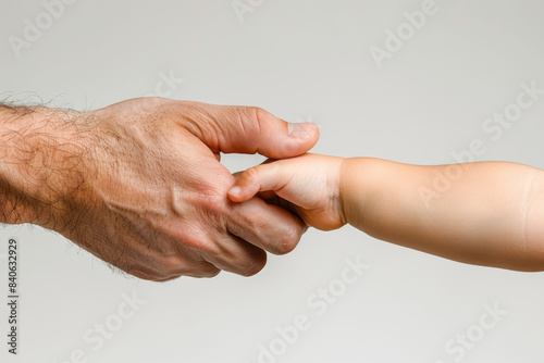 A close-up shot of an adult’s and a child’s hand, the child grasping one finger of the adult, symbolizing connection and trust in a tender moment.