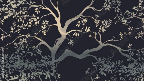 Artistic vector silhouette of a tree with intricate branches and leaves