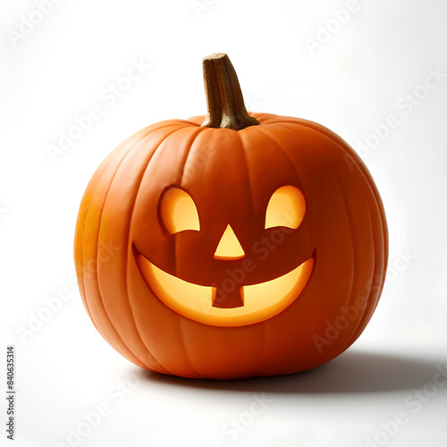 Cheerful Halloween Pumpkin with Carved Smiling Face and Glowing Eyes