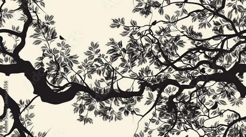 Artistic vector silhouette of a tree with intricate branches and leaves