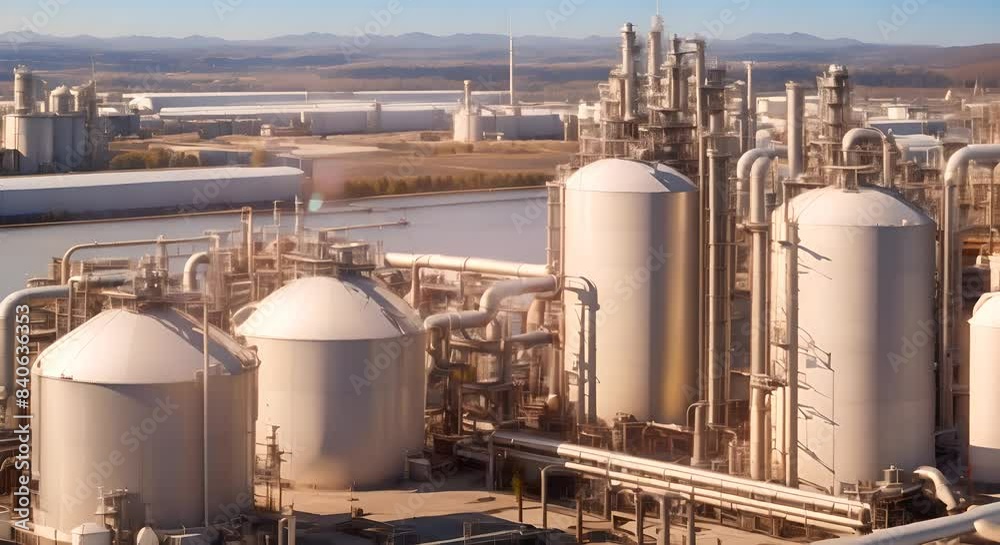 Oil refinery plant with storage tanks and pipelines on a sunny day Concept Industrial Oil Refinery Storage Tanks Pipelines Sunny Day 4k Oil refinery plant with storage tanks and pipelines on a sunny day Concept Industrial Oil Refinery Storage Tanks Pipelines Sunny Day 4k