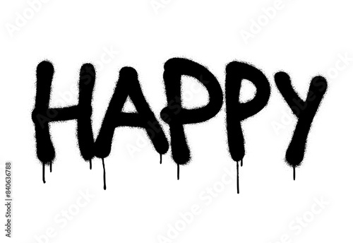 Photography Isolated HAPPY quote. Spray paint graffiti tag.