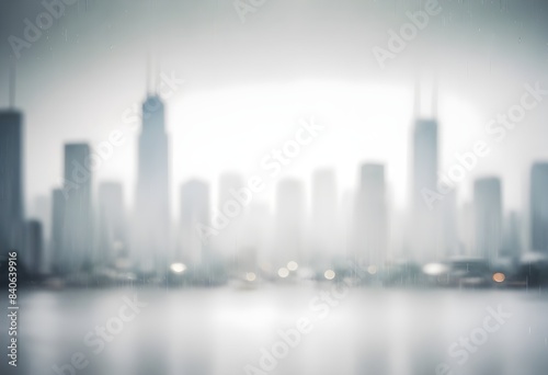 Blurred rainy cityscape with a white background
