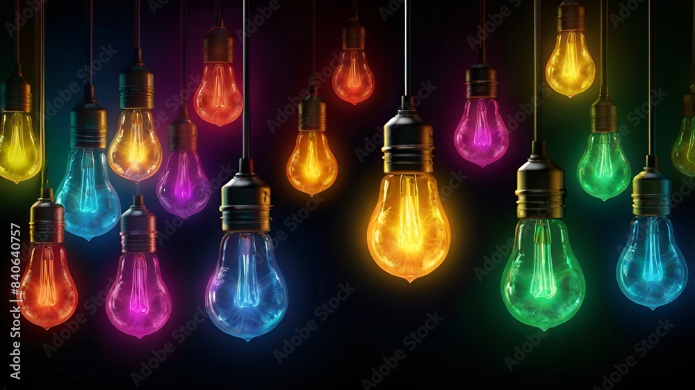 Granater AI Colorful light bulbs hanging from the ceiling, creating a vibrant and festive atmosphere. Granater AI Colorful light bulbs hanging from the ceiling, creating a vibrant and festive atmosphere.