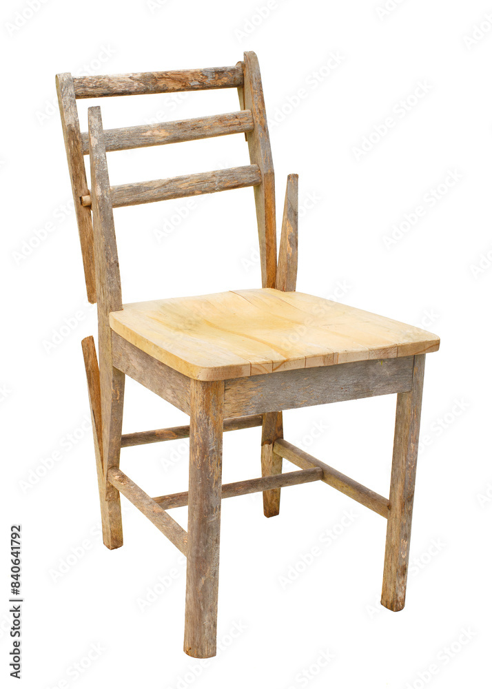 Worn and broken wood chair isolated on white Worn and broken wood chair isolated on white