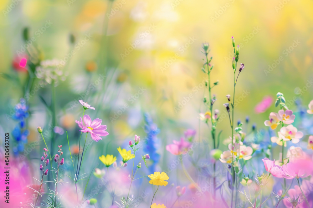 Beautiful idyllic flower meadow with different blooming flowers and grass close up Beautiful idyllic flower meadow with different blooming flowers and grass close up