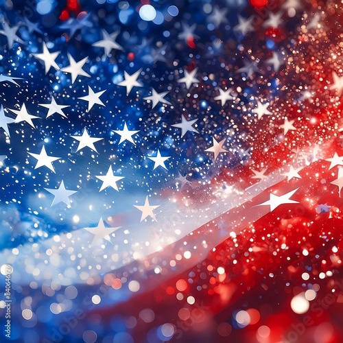 Abstract patriotic red white and blue glitter sparkle background for voting, memorial, labor day and election, Ai Generate 