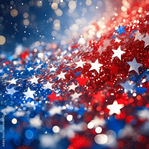 Abstract patriotic red white and blue glitter sparkle background for voting, memorial, labor day and election, Ai Generate 