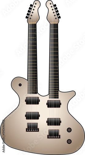 Vector graphic of a beige double neck electric guitar on a white background