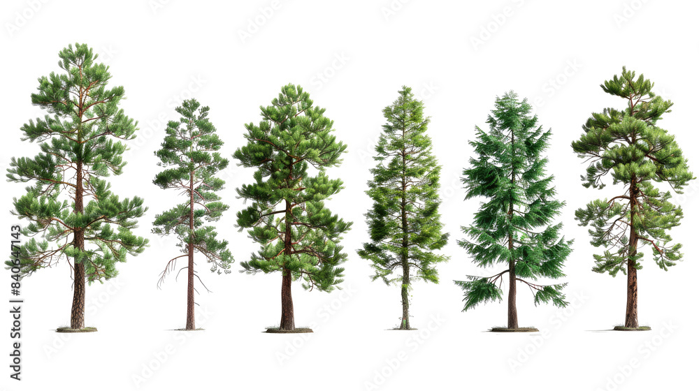 Obraz premium set of ponderosa pine trees with isolated transparent background