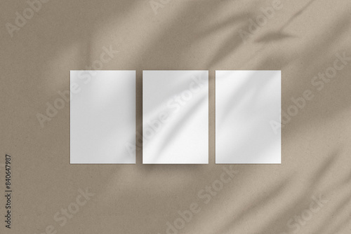 Three white vertical paper sheets mockup, A4/A5/A6 flyer mockup, paper, letter, invitation card.