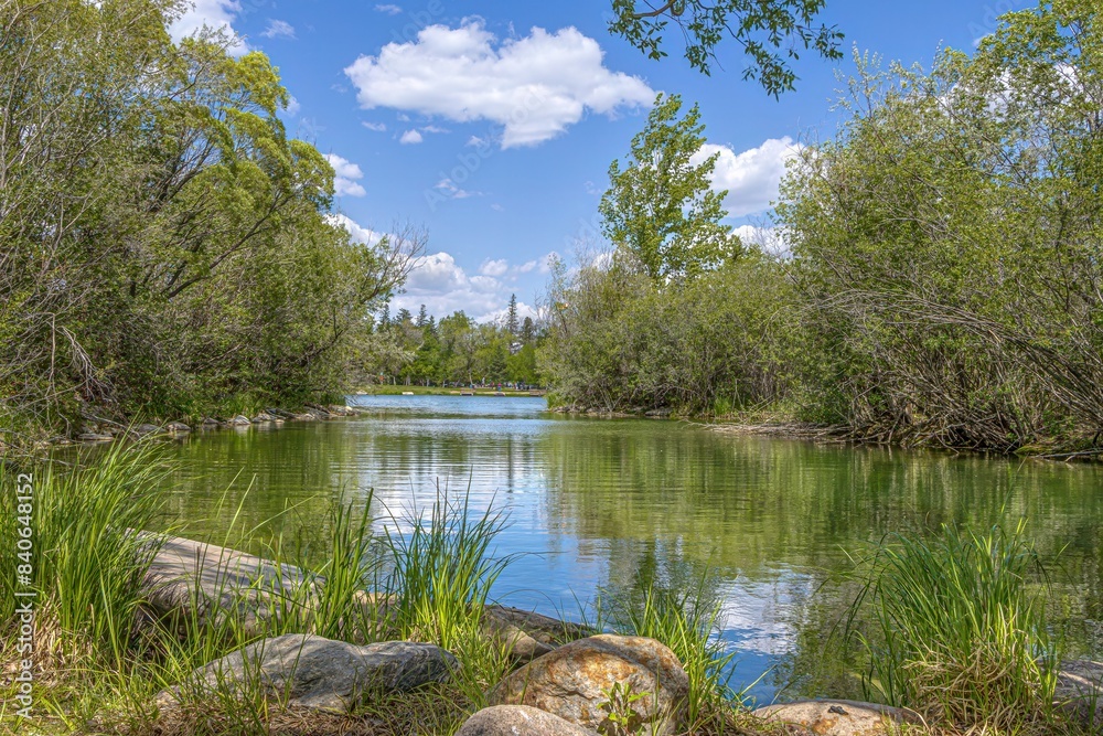 Obraz premium Trout Pond at Forestry Farm Park in Saskatoon, Saskatchewan, Canada
