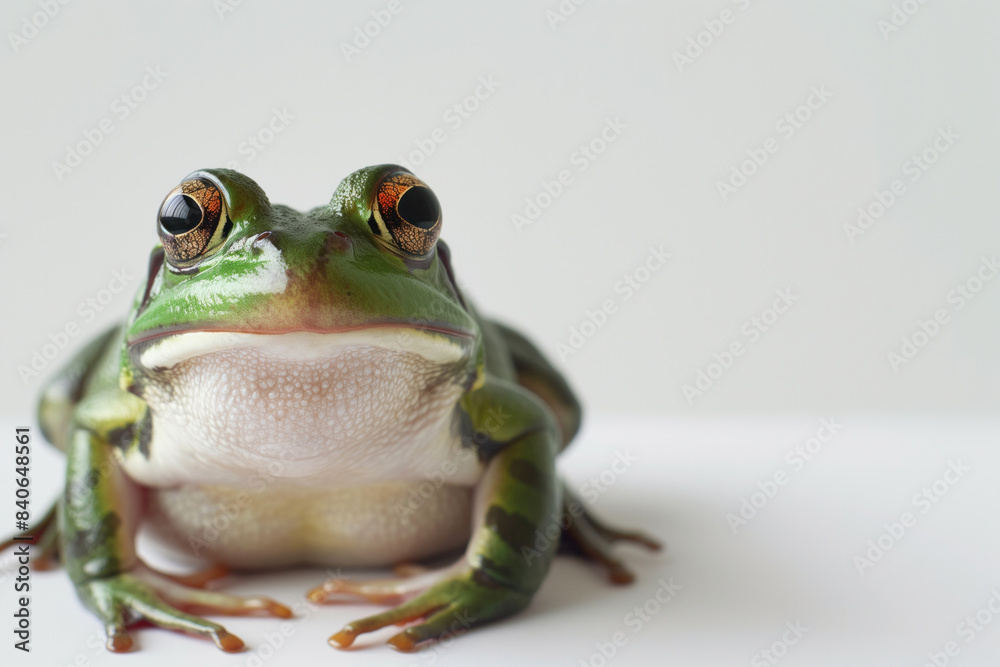 Obraz premium Green frog with distinctive eyes, isolated on a white background.
