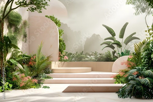 Minimalist Tropical Garden Oasis with Layered Foliage and Architectural Elements © KICKINN.AI