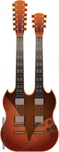 Detailed illustration of a brown double neck electric guitar, isolated on a white background