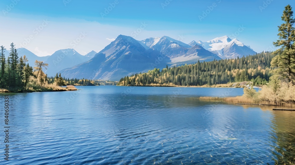 Scenic Mountain Lake with Crystal Clear Waters and Forested Shoreline