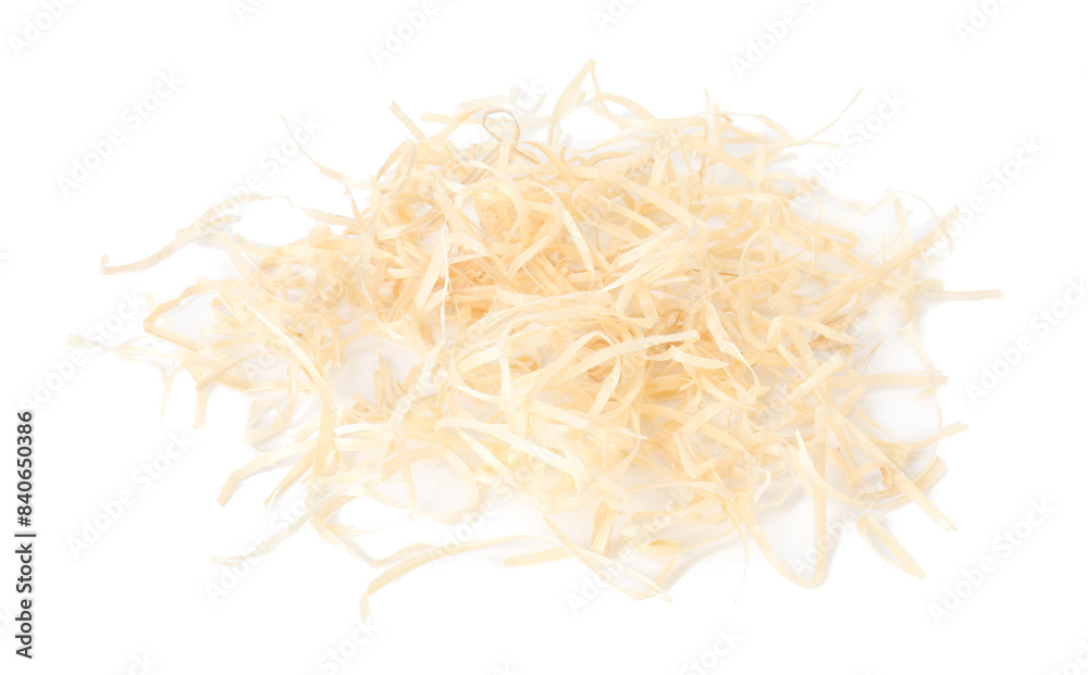 Pile of wood shavings isolated on white