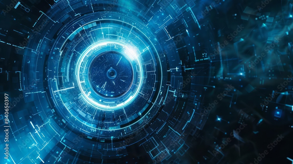 Fototapeta premium Design an art piece with a futuristic theme, incorporating a blue disc as a central element to represent cuttingedge technology