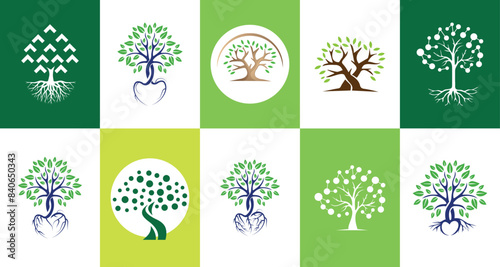 Tree Logo design collection set modern minimal flat creative design template
