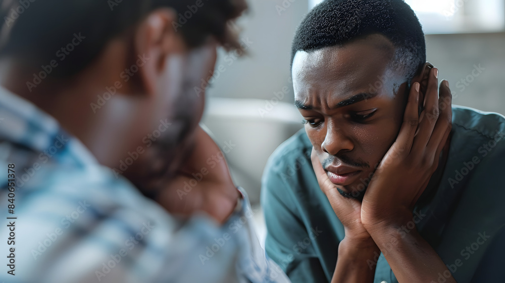 Fototapeta premium Closeup of african american psychologist helping depressed young man