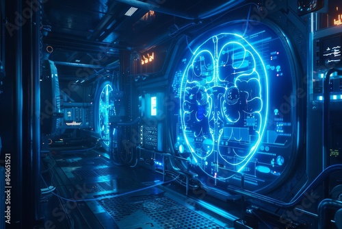 In a futuristic setting, an amazing HUD features a large, glowing kidney icon, highlighting breakthroughs in nephrology