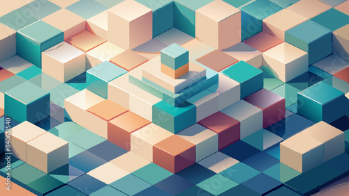 Isometric Abstract Geometric Pattern with Colorful Cubes