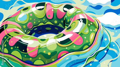 Brightly-Colored Inflatable Pool Float in Summer Water