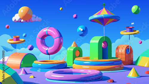 Vibrant, Colorful 3D Render of a Whimsical Fantasy Playground