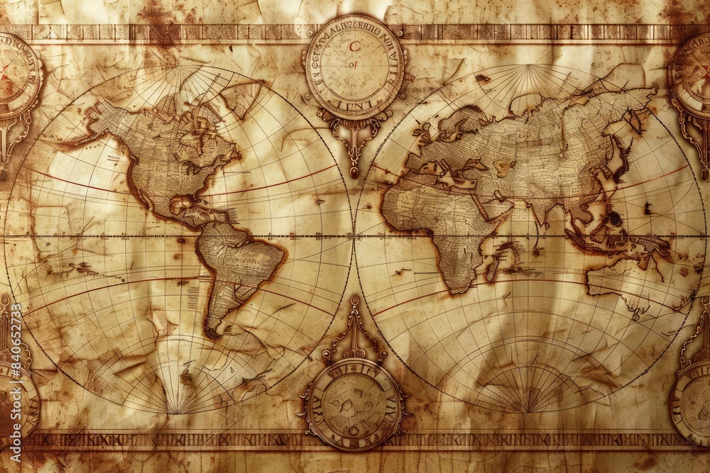 Obraz premium The vintagethemed banner showcases an oldworld map background integrated with sleek hightech details