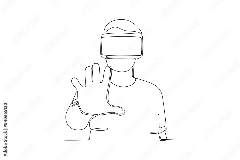 Continuous one line drawing of Man using virtual reality headset. Modern continuous line draw design graphic vector illustration
Continuous one line drawing of Man using virtual reality headset. Modern continuous line draw design graphic vector illustration