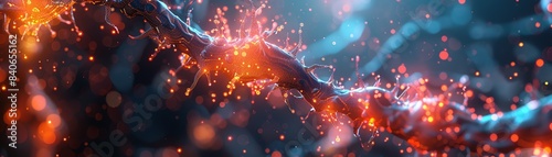 Digital neuron with glowing synapses, neural network, futuristic, abstract photo