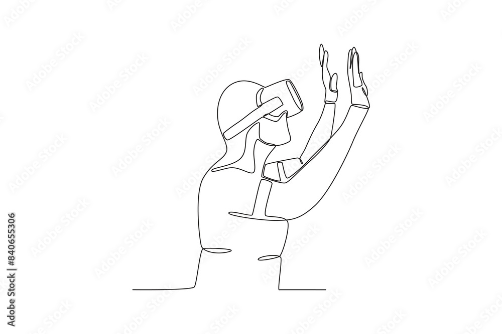 Continuous one line drawing of Woman using virtual reality headset. Modern continuous line draw design graphic vector illustration
Continuous one line drawing of Woman using virtual reality headset. Modern continuous line draw design graphic vector illustration