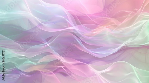 A soft, pastel-colored abstract background with flowing lines and curves in shades of pink, lavender, and mint green. The delicate patterns create a calming and serene visual effect