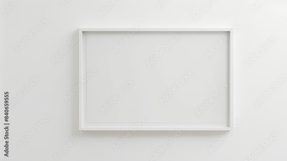 Blank white frame against a white background, minimalist design ideal for art mock-ups and modern display purposes Blank white frame against a white background, minimalist design ideal for art mock-ups and modern display purposes