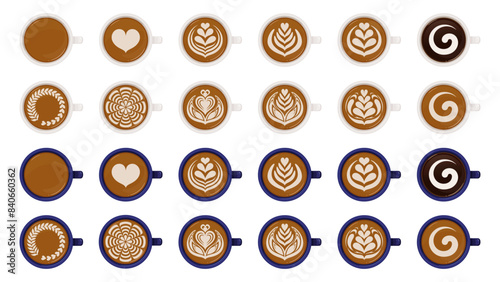 真上から見たラテアートのイラスト素材セット_コーヒー