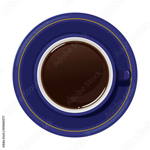 真上から見たコーヒーのイラスト_ソーサーあり_紺