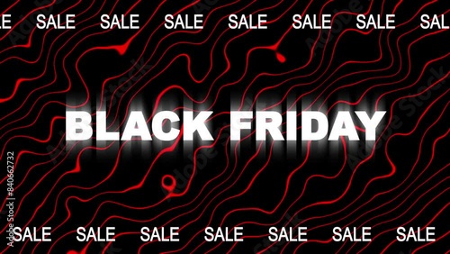 Black friday sale background animation with red wavy lines