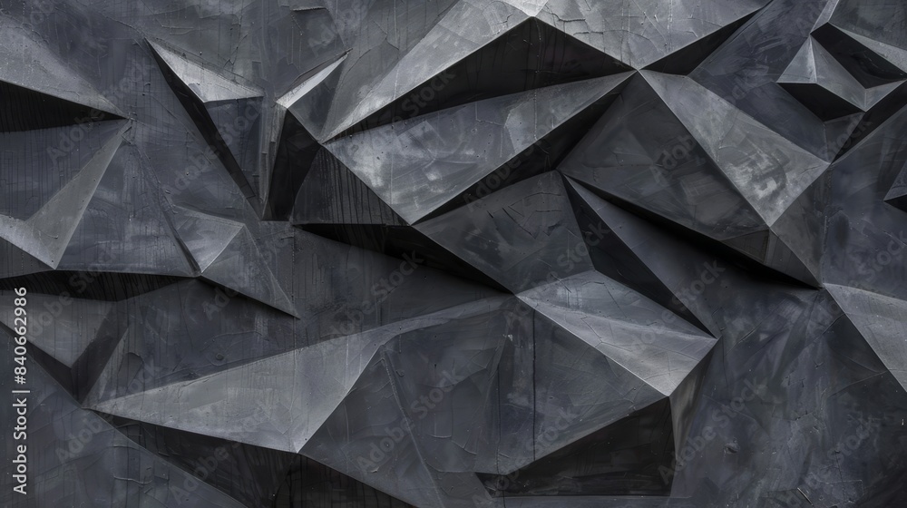 Fototapeta premium Abstract black geometric surface with textured and angular shapes, creating a modern and sophisticated look. Ideal for contemporary design themes.