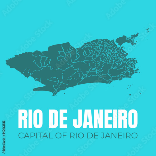 Rio de Janeiro, city, capital of the state of Rio de Janeiro, in southeastern Brazil. Map with all neighborhoods in RJ, based on real cartographic data. All regions of the tourist capital of Brazil.