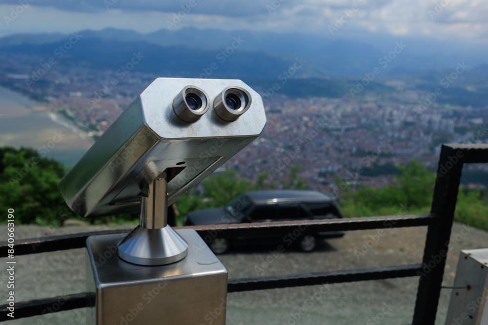 Observation deck and binoculars for viewing the sea and the city of Istanbul in a public place. Observation deck and binoculars for viewing the sea and the city of Istanbul in a public place.