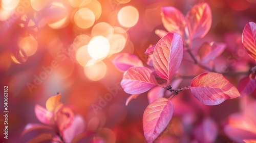 Autumn leaves backlit by sunlight with bokeh background  creating a warm  glowing atmosphere. Perfect for fall and nature-themed designs.