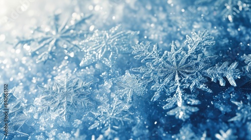 Close-up of intricate snowflake patterns on a blue background, great for winter or cold weather-themed designs