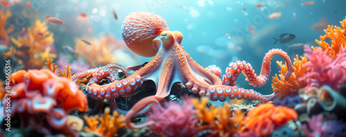 Octopus swimming underwater in tropical sea. Marine life.
