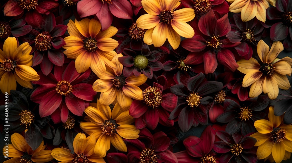 top view of bouquet arranged of coreopsis flowers top view of bouquet arranged of coreopsis flowers