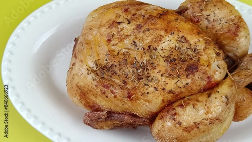 poulet rôti, vue du dessus, en gros plan photo