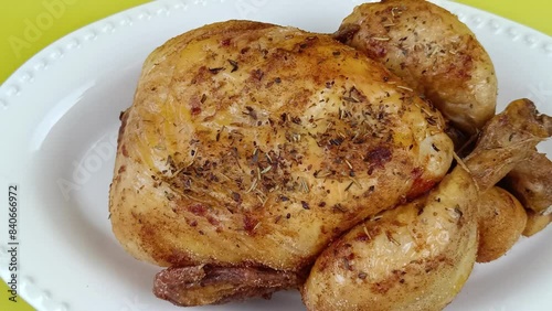 poulet rôti, vue du dessus, en gros plan photo