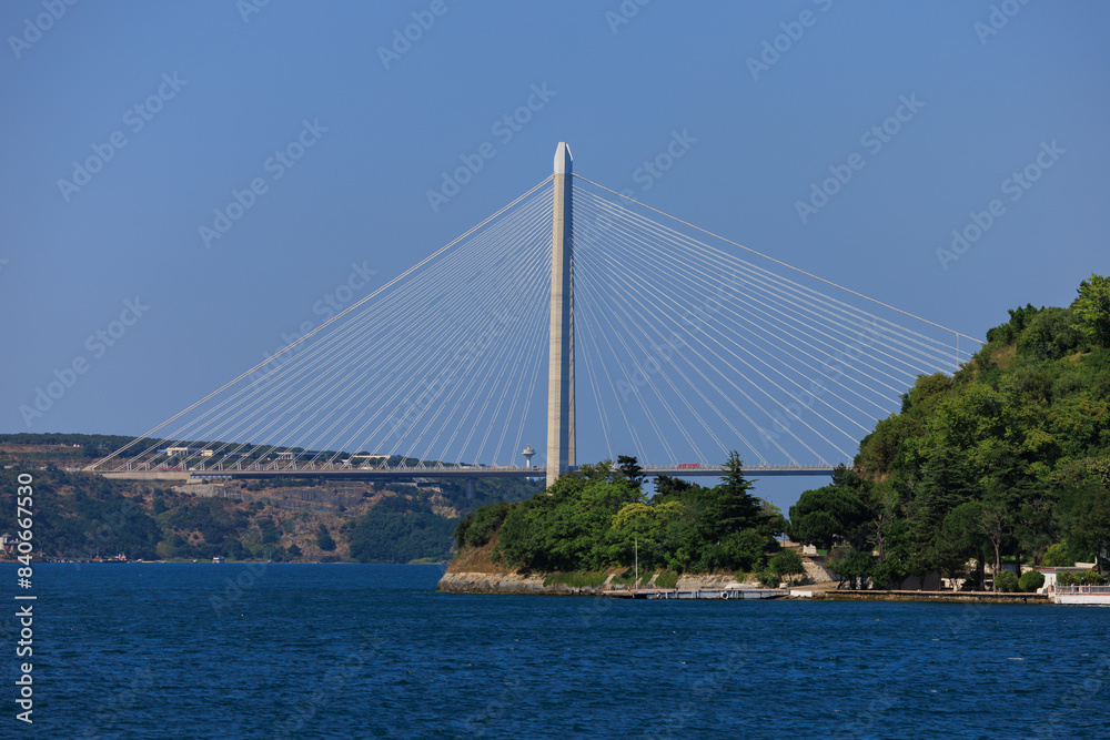 Sea views of the Bosphorus. Large bridges near the city of Istanbul.