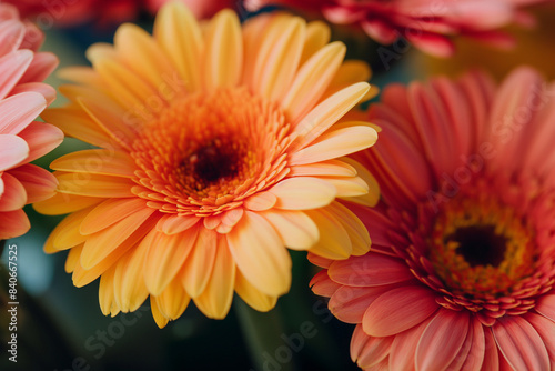 orange gerbera flower  Close-up of vibrant Gerbera daisies  showcasing their bright and vivid petals with intricate details